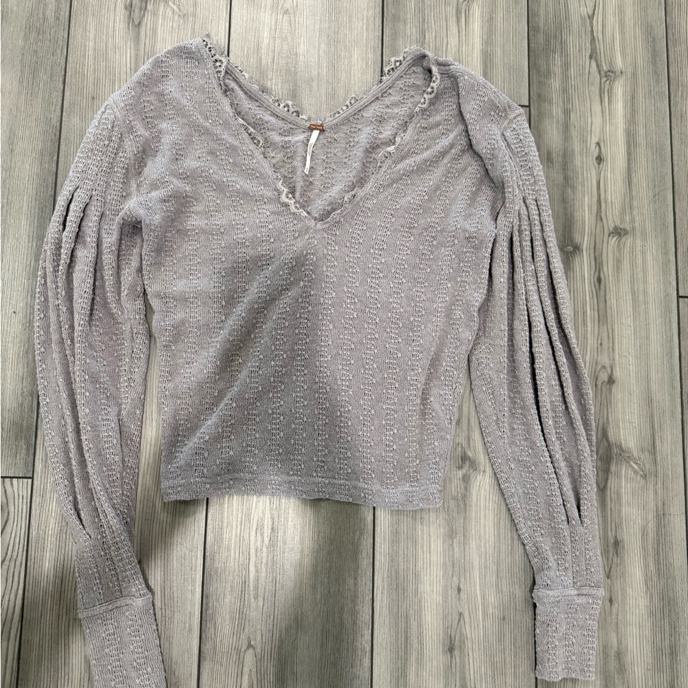 Free people gray sweater top lace sweater top